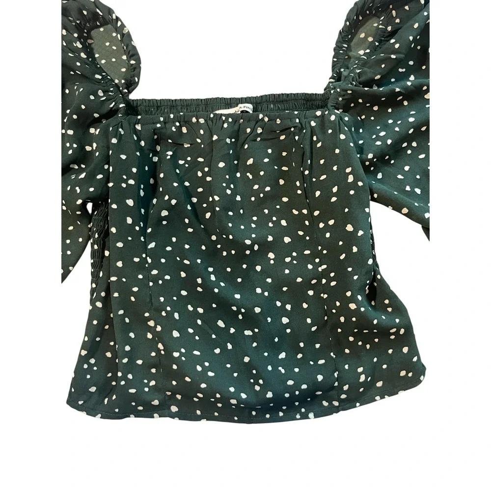 Abercrombie & Fitch Women's‎ Green Polka Dot Blouse Smocked Puff Sleeve Top S